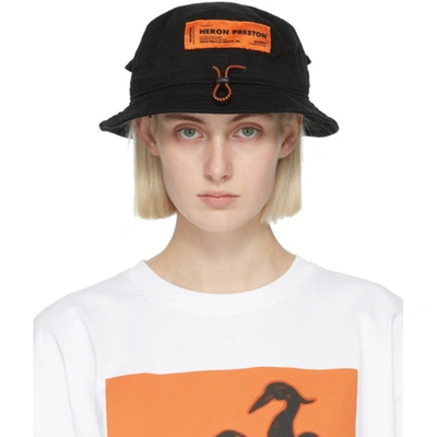 Shop Heron Preston Black Twill Bucket Hat