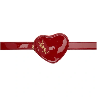 Shop Saint Laurent Red Heart Logo Belt Bag In 6805 Red