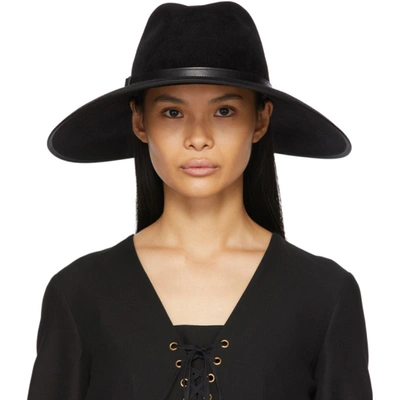 Shop Gucci Black Felt Wide Brim Horsebit Panama Hat In 1060 Black