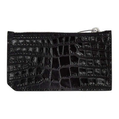 Shop Saint Laurent Black Croc Fragment Zipped Card Holder In 1000 Black