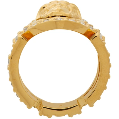 Shop Versace Gold Crystal Icon Medusa Ring In D01o