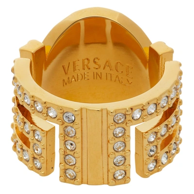 Shop Versace Gold Crystal Icon Medusa Ring In D01o