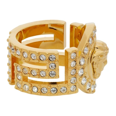 Shop Versace Gold Crystal Icon Medusa Ring In D01o