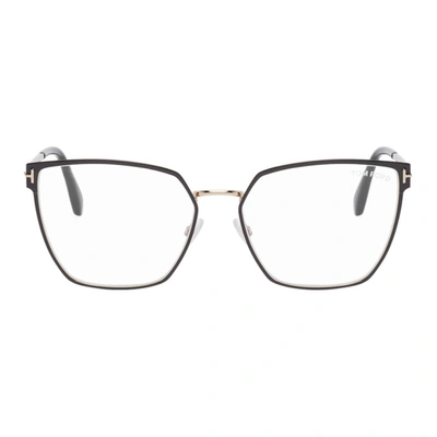 Shop Tom Ford Black & Gold Blue Block Thin Angular Glasses In 001 Blk Gld