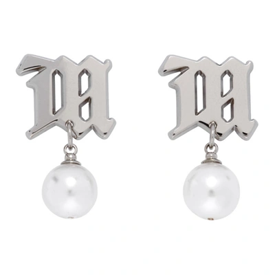 Shop Misbhv Silver Pearl Monogram Earrings In White Pearl