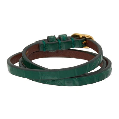 Shop Alexander Mcqueen Green Croc Skull Multi Wrap Bracelet In 3120 Emeral