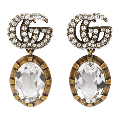 Shop Gucci Gold Crystal Double G Earrings In 8066 Crysta