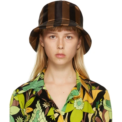 Shop Fendi Brown & Black Thick Stripes Woven Bucket Hat In F18oj Bk/br