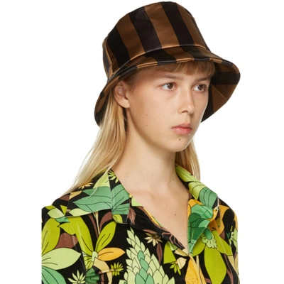 Shop Fendi Brown & Black Thick Stripes Woven Bucket Hat In F18oj Bk/br