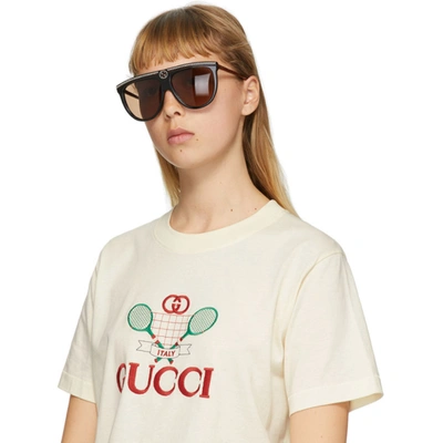 Shop Gucci Black Flat Top Sunglasses In 005 Black