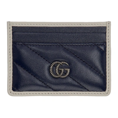 Shop Gucci Navy Gg Marmont Torchon Card Holder In 4186 Blue