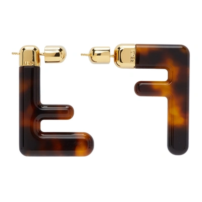 Shop Fendi Brown Medium Ff Earrings In F1bdh Torto