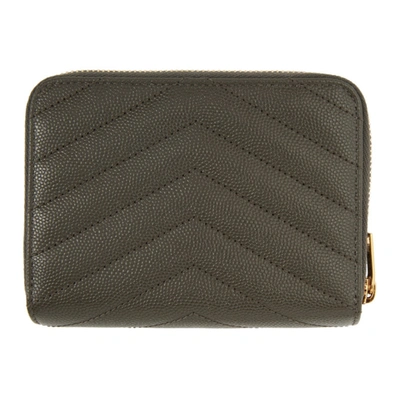 Shop Saint Laurent Grey Small Compact Monogramme Wallet In 1011 Pebble