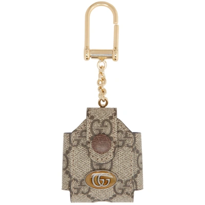 Shop Gucci Beige Gg Ophidia Airpods Case Keychain In 8358 Brown