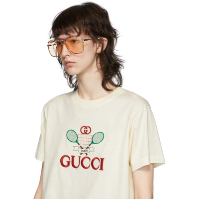 Shop Gucci Gold And Purple Bold Bridge Aviator Sunglasses In 004 Gold