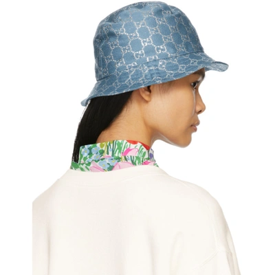 Shop Gucci Blue Lamé Gg Bucket Hat In 4600 Turquoise