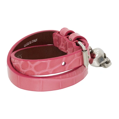Shop Alexander Mcqueen Pink Croc Double Wrap Bracelet In 5907 Betony