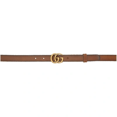 Shop Gucci Brown Thin Gg Marmont Belt In 2535 Brown