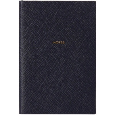Shop Smythson Navy 'notes' Chelsea Notebook