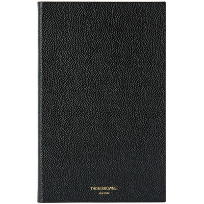 Shop Thom Browne Black Pebble Grained Large Notebook In 001 Black