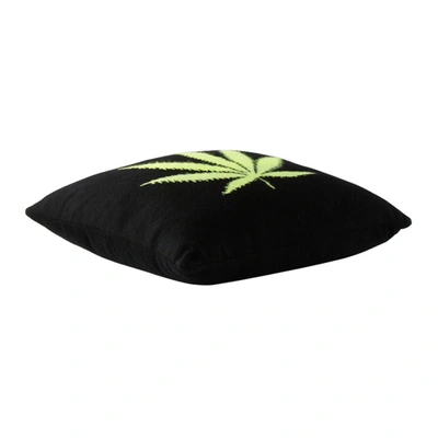 Shop The Elder Statesman Black Pot Leaf Pillow In Neon