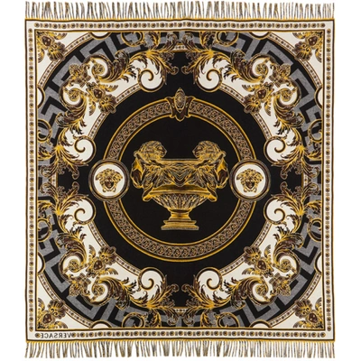 Shop Versace Multicolor Wool 'la Coupe Des Deux' Throw In Z4810 Nero-bianco-gi