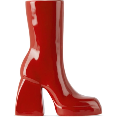 Shop Anissa Kermiche Red Nodaleto Edition Bulla Corta Boot Vase In Corvettered