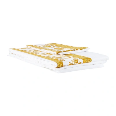 Shop Versace White & Gold 'i Heart Baroque' Linen Set, Queen In Z7010 White