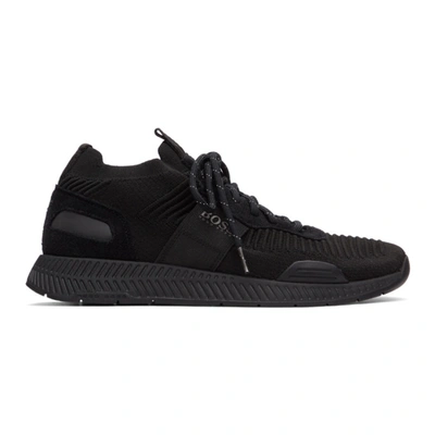 Shop Hugo Boss Black Titanium Running Sneakers In 001 Black