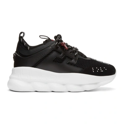 Shop Versace Black & White Chain Reaction Sneakers In D41h1 Blk