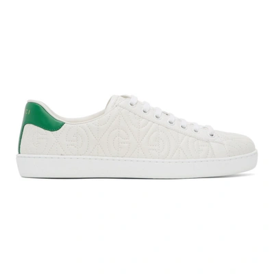 Shop Gucci White G Rhombus New Ace Sneakers In 9063 Whtgrn