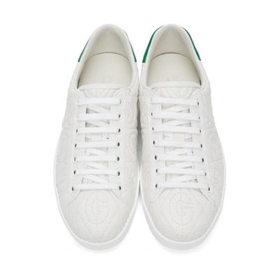 Shop Gucci White G Rhombus New Ace Sneakers In 9063 Whtgrn