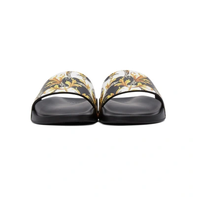 Shop Versace Black And Gold Barocco Slides In Dbn9 Whtgld