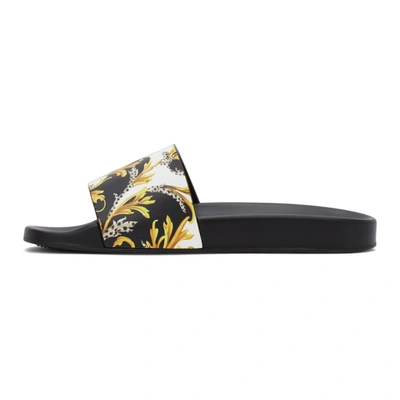 Shop Versace Black And Gold Barocco Slides In Dbn9 Whtgld