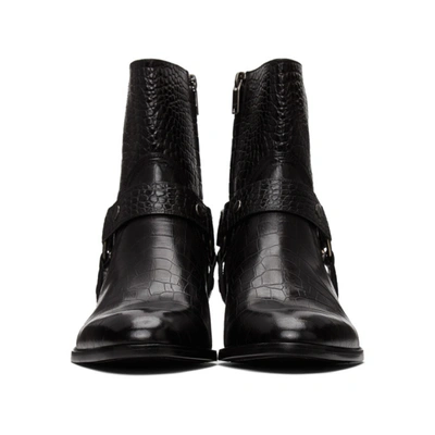 Shop Saint Laurent Black Croc Wyatt Harness Boots In 1000 Nero