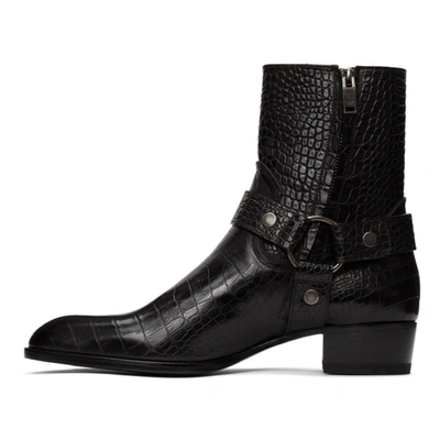 Shop Saint Laurent Black Croc Wyatt Harness Boots In 1000 Nero