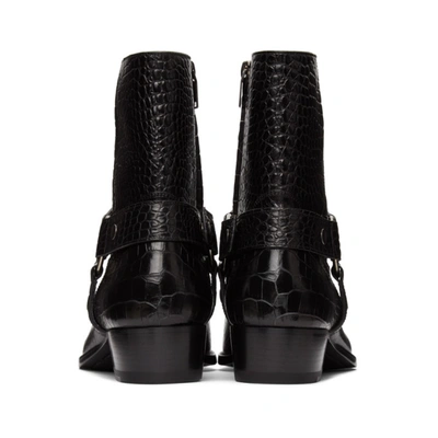 Shop Saint Laurent Black Croc Wyatt Harness Boots In 1000 Nero