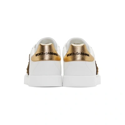 DOLCE AND GABBANA 白色 AND 金色 CREST PORTOFINO 运动鞋