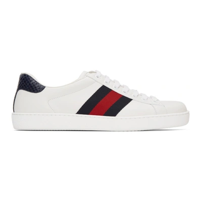 Shop Gucci White & Navy Ace Sneakers In 9072 White