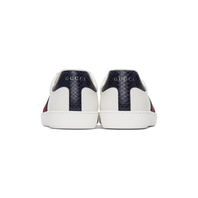 Shop Gucci White & Navy Ace Sneakers In 9072 White