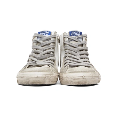 Shop Golden Goose White & Grey Slide High-top Sneakers In White/ice