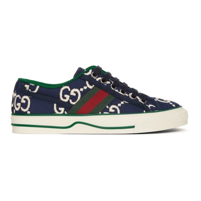Shop Gucci Navy Gg 1977 Tennis Sneakers In 4370 Navy