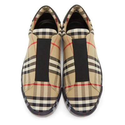 Shop Burberry Beige Contrast Check Markham Sneakers In Archive Beige