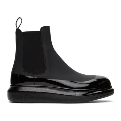 Shop Alexander Mcqueen Black Glossy Chunky Chelsea Boots In 1000 Black