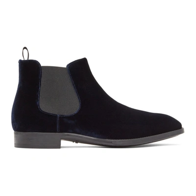 Shop Giorgio Armani Navy Velvet Chelsea Boots In 00005 Night