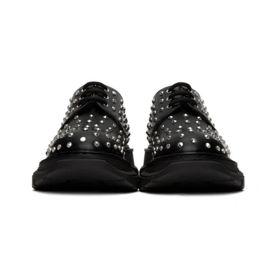 Shop Alexander Mcqueen Black Studded Tread Derbys In 1081 Blkslv