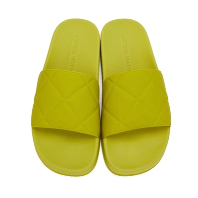 Shop Bottega Veneta Green Intrecciato Flat Slides In 7275 Kiwi