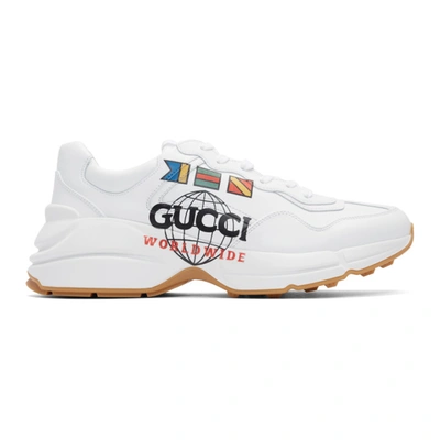 Shop Gucci White ' Worldwide' Rhyton Sneakers In 9014 Grtwht