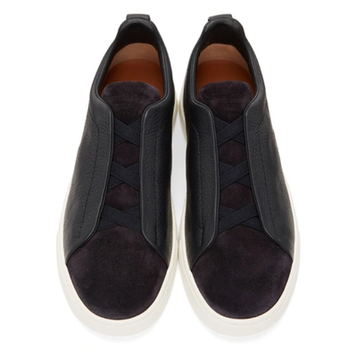 Shop Ermenegildo Zegna Navy Triple Stitch Sneakers In Nav Navy