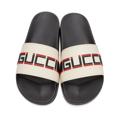 Shop Gucci Off-white St. Nastro Sport Slides In 9572 Black
